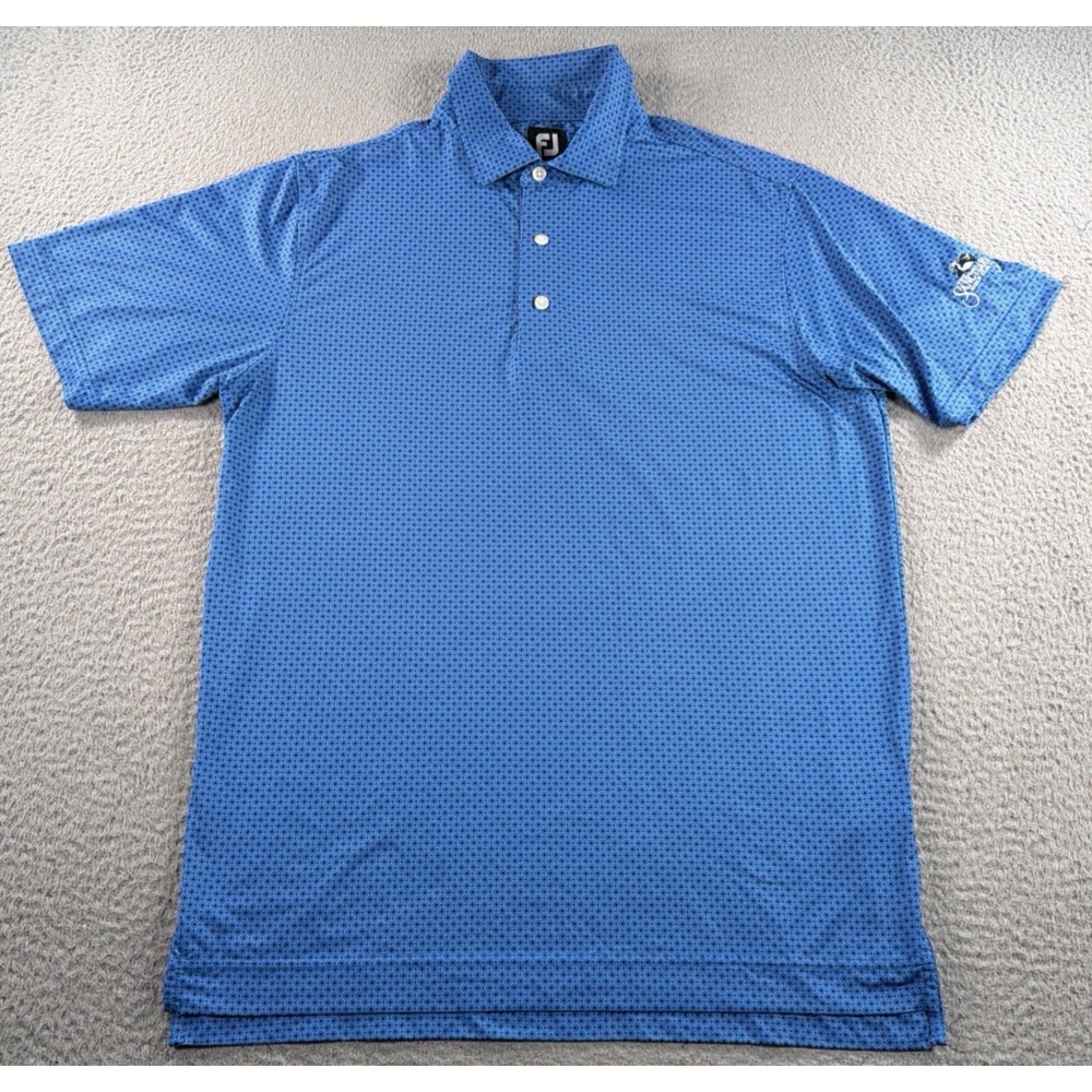 FootJoy FJ Polo Shirt Men Medium Blue Diamond Geometric Sanctuary Golf Club Logo